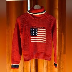 Vintage Ralph Lauren USA Flag Mock Neck Turtleneck Sweater Size M Women’s